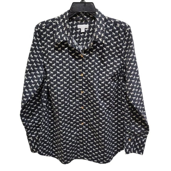 Charter Club Shirt Women's Size L Navy Horse Print Button Down - Picture 1 of 16